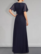 Abito da madre della sposa in chiffon asimmetrico a linea ad A, lungo fino al pavimento, con perline plissettate e paillettes