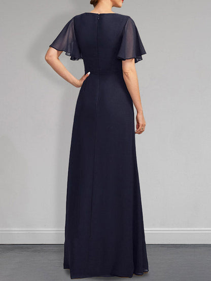Vestido de gasa para madre de la novia, corte A, asimétrico, largo hasta el suelo, con lentejuelas y cuentas plisadas
