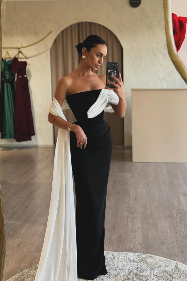 Strapless Mermaid Long Prom Dress With Ruffles Pleated Design