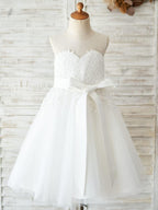 Lace Ball Gown Knee Length First Communion Flower Girl Dress