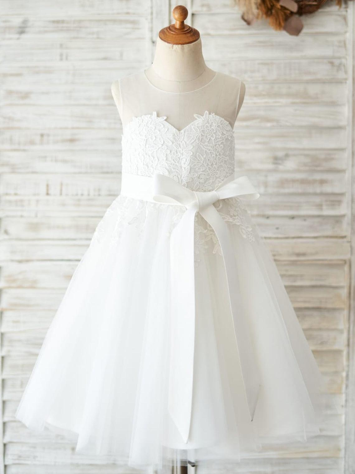 Lace Ball Gown Knee Length First Communion Flower Girl Dress
