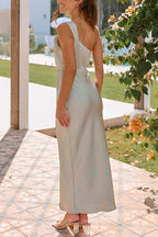 Grand Glimmer Satin One Shoulder Strap Maxi Dress