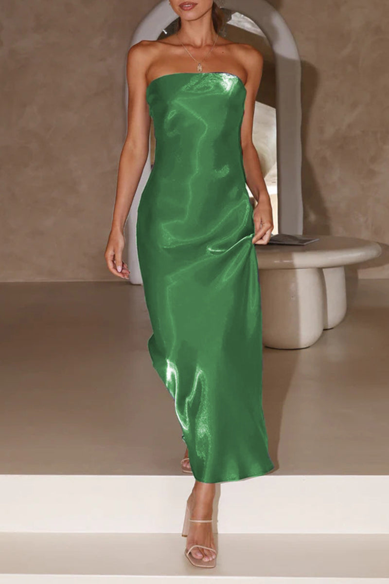 Formelle Abendkleider für Prominente aus einfarbiger, heller Seide, trägerlos (5 Farben) 