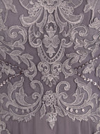 Abito da madre della sposa in chiffon e pizzo con scollo a barca a linea ad A, effetto illusione, asimmetrico, con perline e paillettes