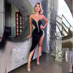 Sexy Strapless Beaded Bodycon Dress Party Prom Dress