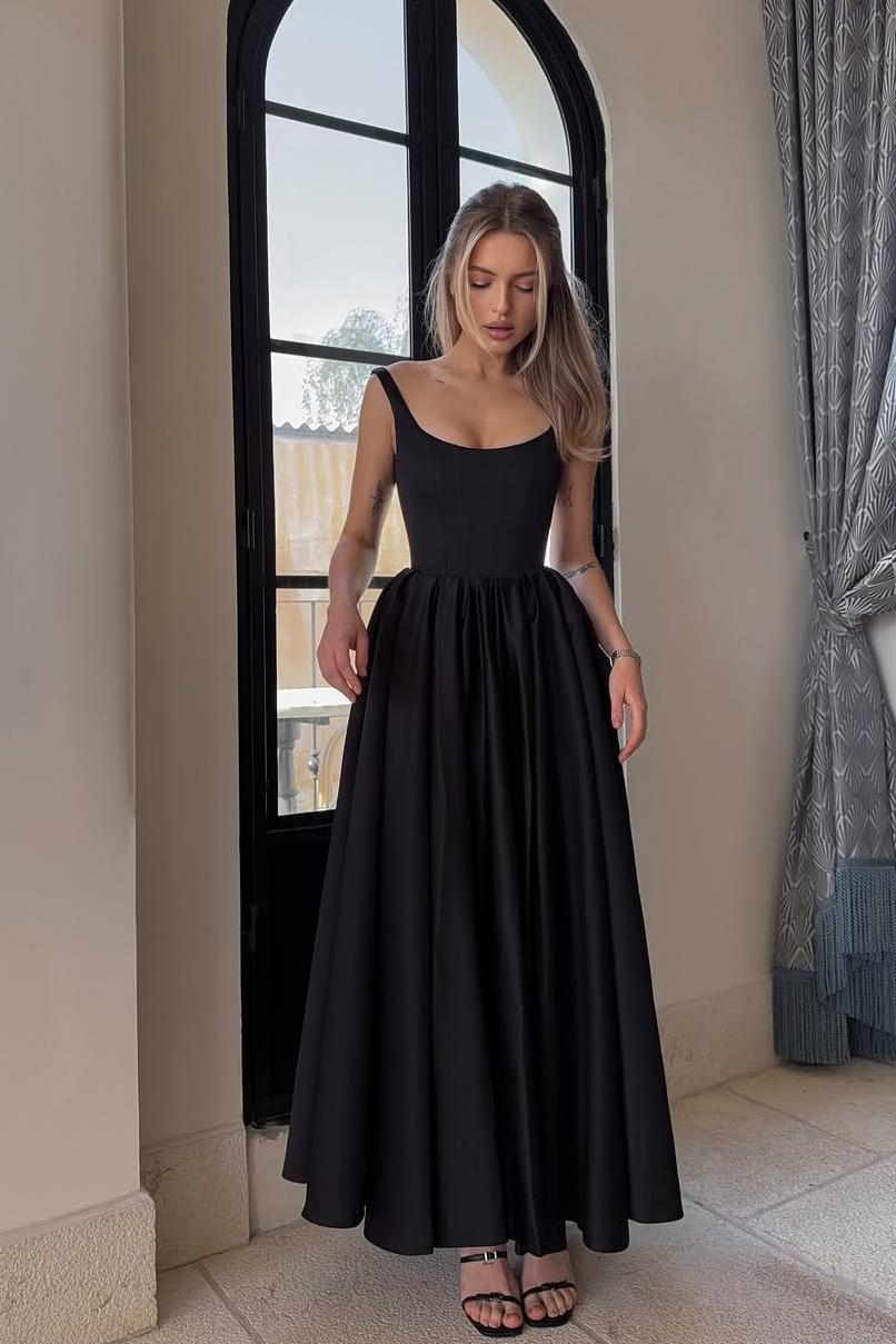 Custom A Line Long Prom Dress With Spaghetti Strap And Pleats