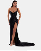 Sexy V-Neck High Slit Pleated Strapless Royal Blue Prom Dress