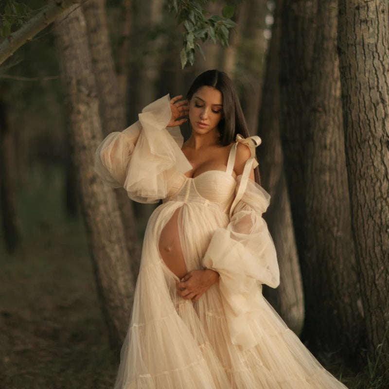 Pleated tulle pregnant women's dress, pregnant women's photography props dress baby shower dress