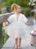 Elegant Ivory Tulle Fairy Flower Girl Dress For Toddler Girls