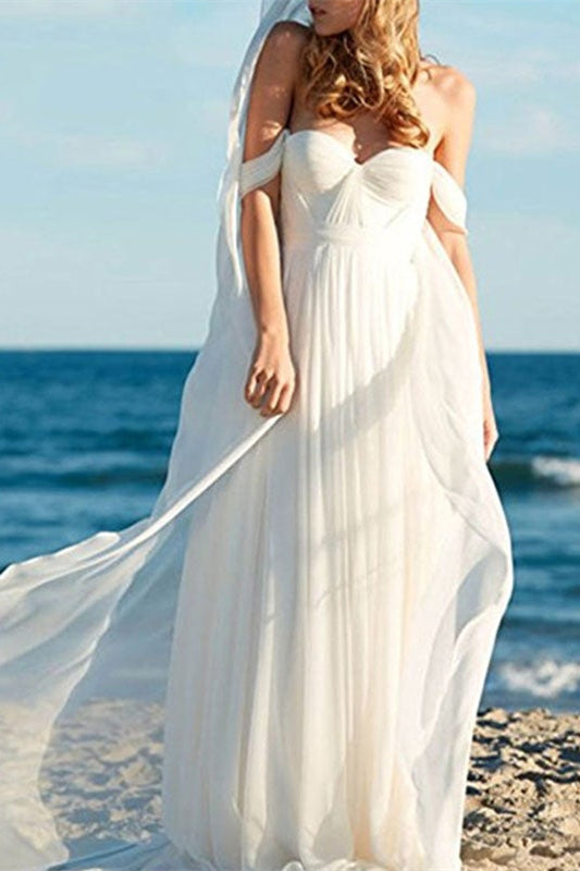 Off The Shoulder Wedding Dress Chiffon Elegant Romantic Bridal Gown