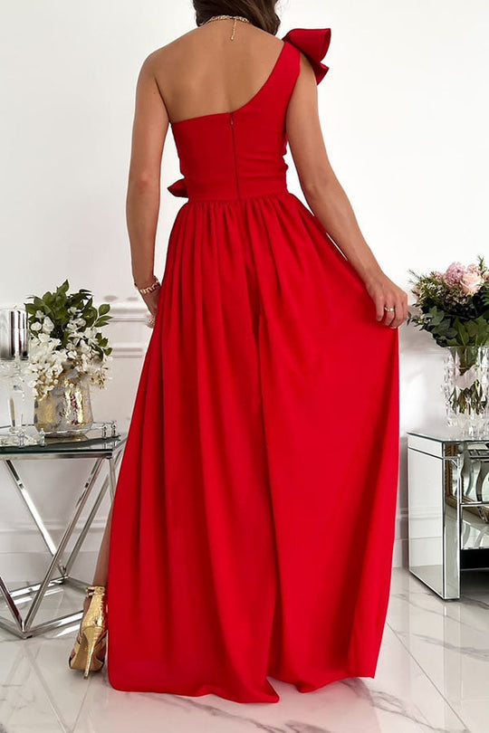 Darling Muse – Party-Maxikleid mit Rüschen und One-Shoulder-Träger 