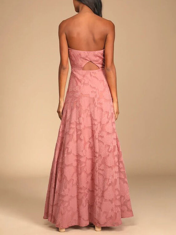 Robe de soirée sans bretelles coupe ajustée avec fente longue