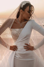 One Shoulder A Line Long Wedding Dress With Sequins