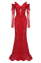 Splendido Abito da Sera Rosso in Pizzo Plissettato Elegante Abito da Ballo Y7694