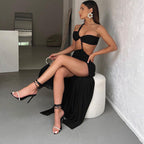 Schräge Schulter Kleid Volltonfarbe Pullover Sexy Rückenfreies Abendkleid Lange Socialite Split 