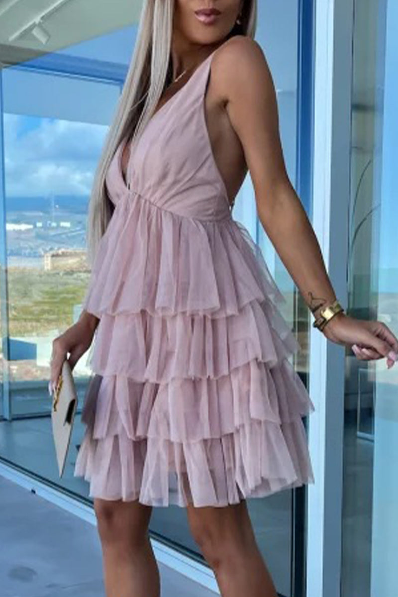 Sexy Süße Prominente Solide Rückenfreies V-Ausschnitt Abendkleid Kleider 