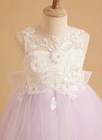 Sleeveless Princess Flower Girl Dress With Detachable Train And Beaded Lace