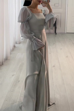 Abiti da Sera Eleganti a Tinta Unita con Scollatura Quadrata e Allacciatura