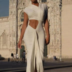 Hollow Out Ruched Irregular Prom Dress