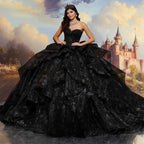 Vestito da Ballo Nero Scollato a Cuore con Strati Personalizzabile Vestito per Quinceañera in Tulle Vestito Off-Shoulder Abito per Cerimonia del Passaggio all'Età Adulta