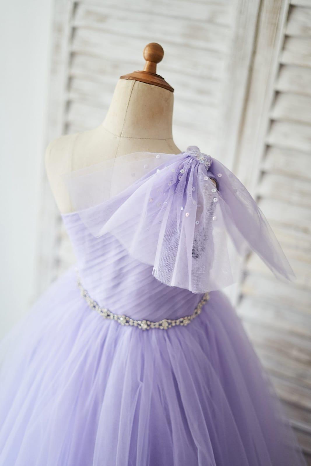 Short Sleeve Tulle Floor Length Flower Girl Dress With Bow