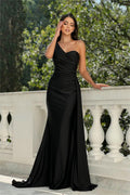 One Shoulder Sleeveless Long Mermaid Prom Dress With Pleated Detail
