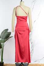 Sexy Formal Solid Backless Slit Oblique Collar Evening Dress Dresses