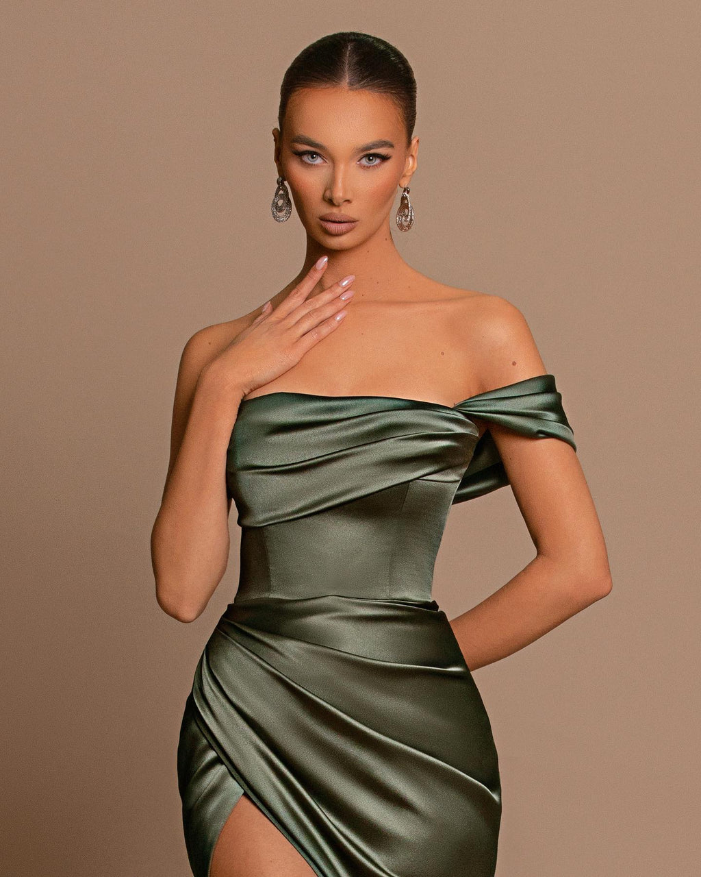 Green One Shoulder Long Mermaid Prom Dress With Side Split