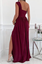 Fashion Sexy Solid Backless Slit One Shoulder Evening Dress Dresses(7 Colors)