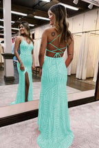 Orange Sequins Sheath Prom Dress With Spaghetti Straps And Criss Cross Back
