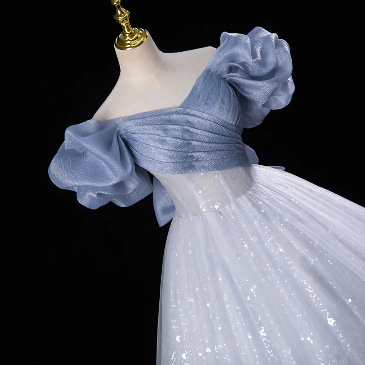 Süßes blaues Tüllkleid mit Pailletten Abendkleid Feenballkleid Y7679