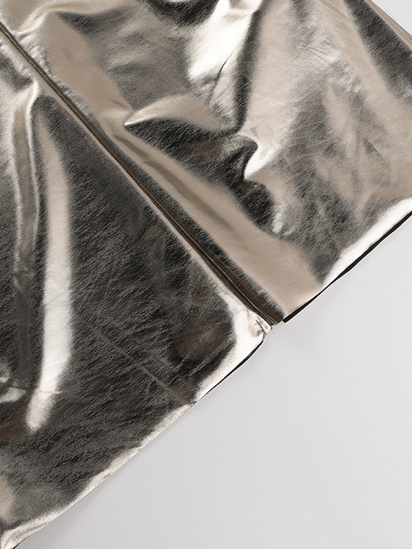 Skinny Sleeveless Asymmetric Pleated Shiny Split-Back Split-Joint One-Shoulder Evening Dresses Maxi Dresses