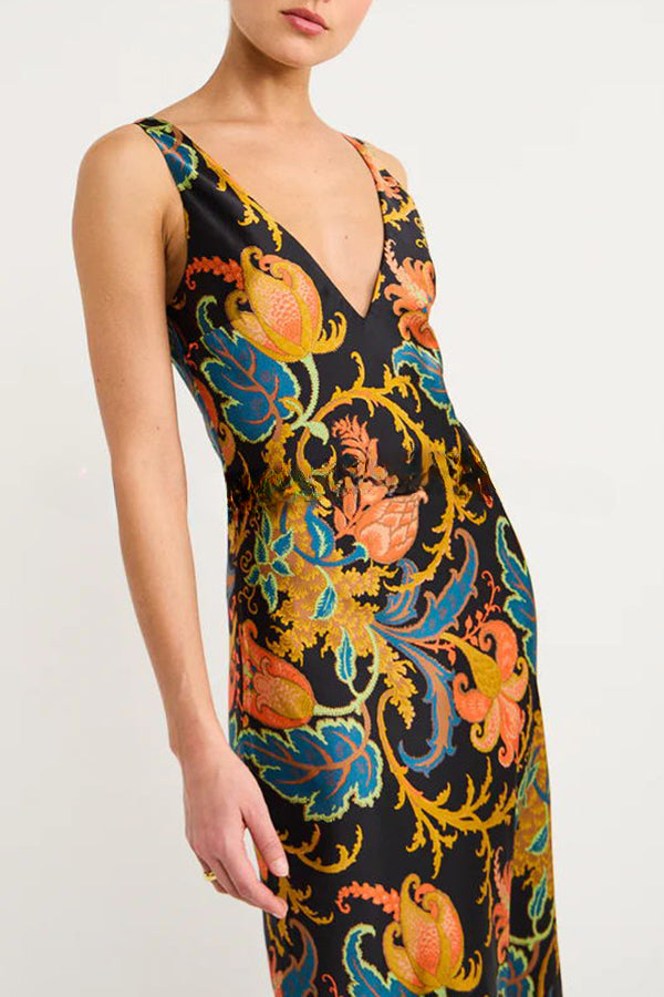 Forever Mine – Exklusives Maxi-Slip-Kleid aus Satin mit botanischem Print 