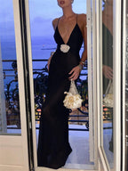 Robe longue TARUXY à décolleté profond en V pour femmes, sans manches et transparente, robe d'été longue, tenue de soirée pour fête ou club, dos nu sexy et élégant