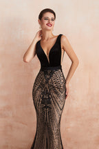 Black Lace Mermaid Prom Dress Long Sleeveless Evening Gown