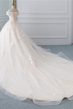 Off The Shoulder White Tulle Lace Wedding Dress With Appliques On Sale