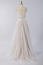 Sleeveless Jewel Appliques Wedding Dress Tulle A-Line Bridal Gown On Sale