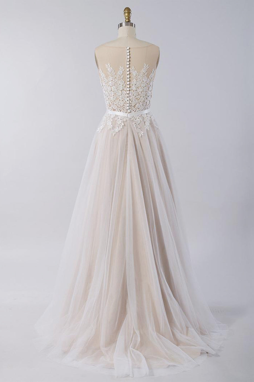 Sleeveless Jewel Appliques Wedding Dress Tulle A-Line Bridal Gown On Sale