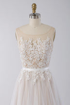 Sleeveless Jewel Appliques Wedding Dress Tulle A-Line Bridal Gown On Sale