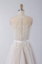 Sleeveless Jewel Appliques Wedding Dress Tulle A-Line Bridal Gown On Sale
