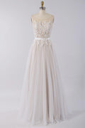 Sleeveless Jewel Appliques Wedding Dress Tulle A-Line Bridal Gown On Sale