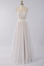 Sleeveless Jewel Appliques Wedding Dress Tulle A-Line Bridal Gown On Sale