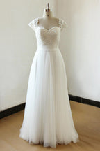 Affordable White Tulle Wedding Dress With Lace Appliques Bridal Ball Gown On Sale