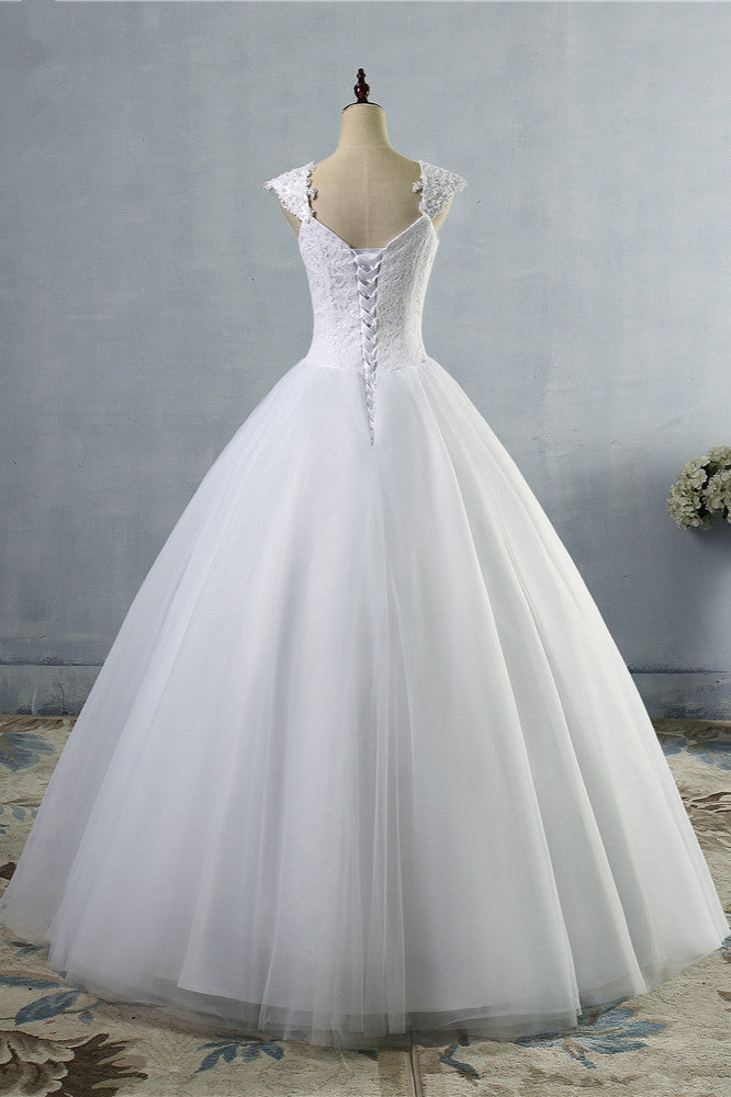 Affordable Tulle Lace Wedding Dress With Appliques Sleeveless A Line Silhouette
