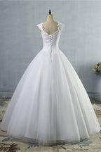 Affordable Tulle Lace Wedding Dress With Appliques Sleeveless A Line Silhouette