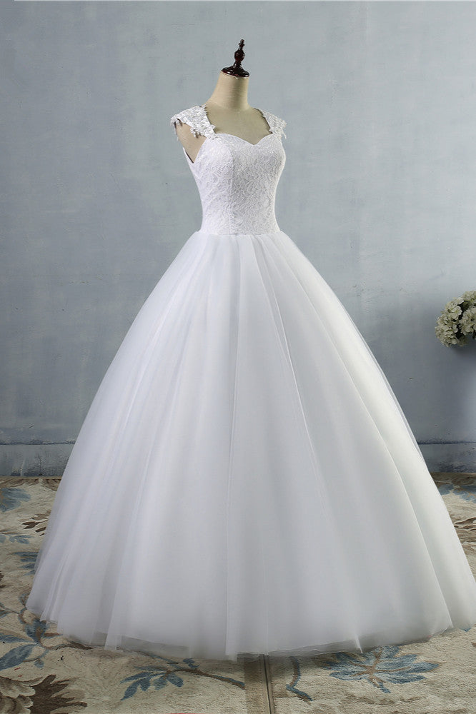 Affordable Tulle Lace Wedding Dress With Appliques Sleeveless A Line Silhouette