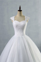 Affordable Tulle Lace Wedding Dress With Appliques Sleeveless A Line Silhouette
