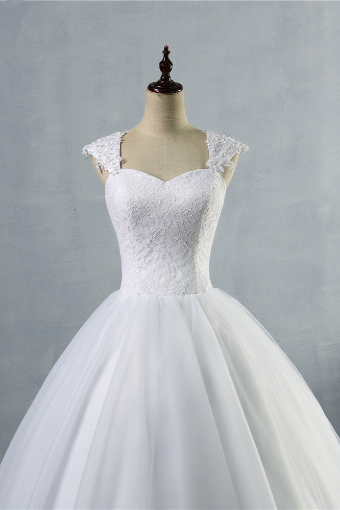 Affordable Tulle Lace Wedding Dress With Appliques Sleeveless A Line Silhouette