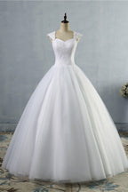 Affordable Tulle Lace Wedding Dress With Appliques Sleeveless A Line Silhouette