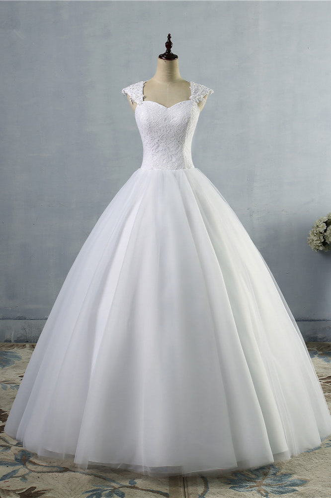 Affordable Tulle Lace Wedding Dress With Appliques Sleeveless A Line Silhouette